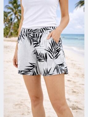 SANDRO Linen Blend Tropical Print Shorts Side Pockets Front Fly US Sz 12